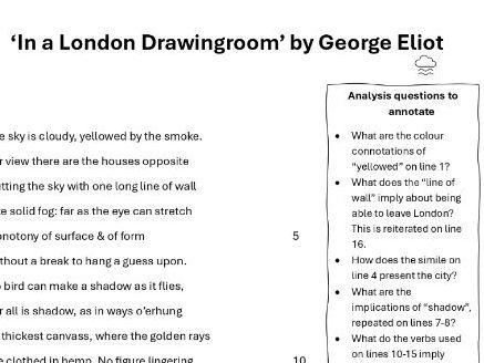 'In a London Drawingroom' poetry worksheet