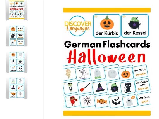 German Halloween Vocabulary Picture Flash Cards for Beginners