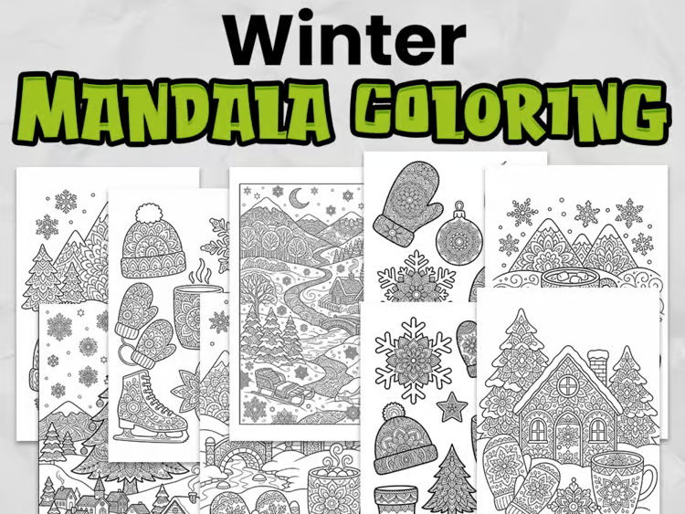 Winter Mandala Colouring Pages: 9 No-Prep Mindfulness Activities | KS1 & KS2
