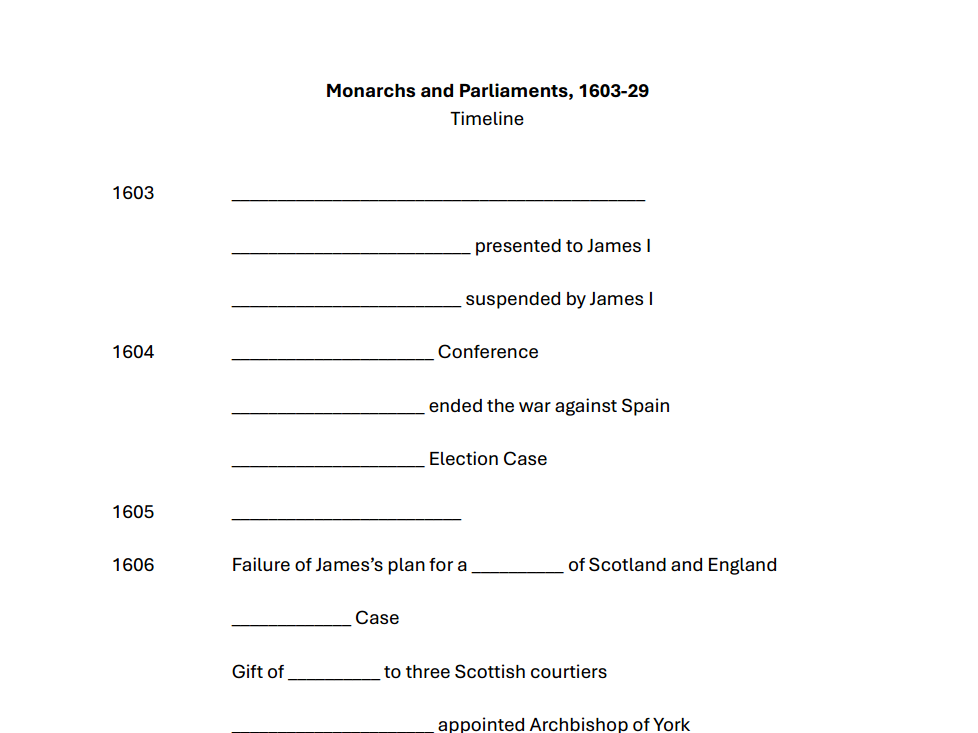 Resource pack: Monarchs and Parliaments, 1603-29 (AQA A-level history Unit 1D)