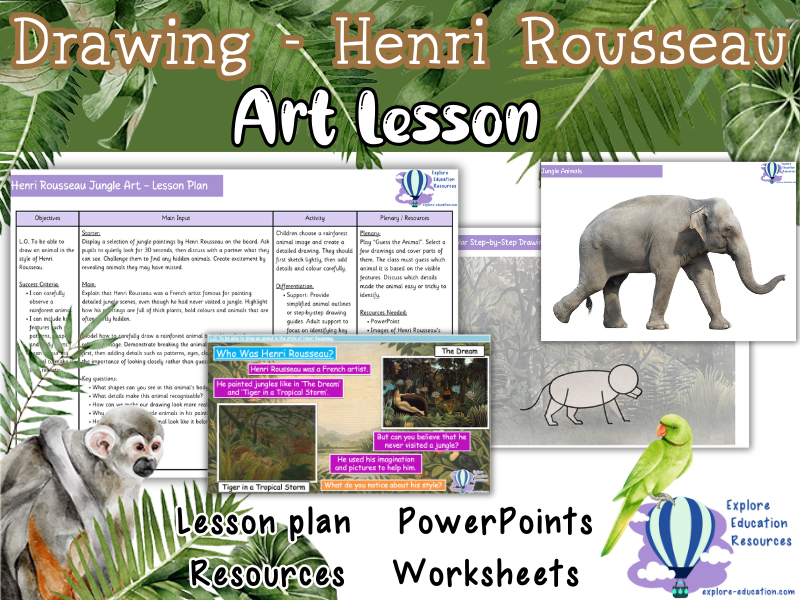 Henry Rousseau Jungle Animal Drawing - KS1 Art Lesson