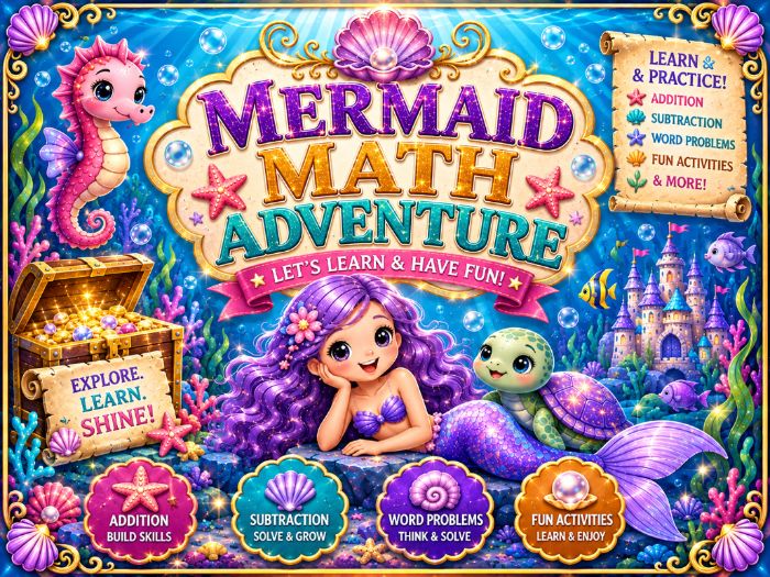 Mermaid Math Worksheets Kindergarten & 1st Grade | Addition, Counting & Number Activities