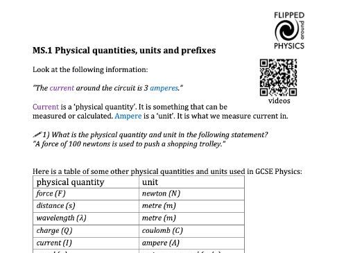 Physical quantities, units and prefixes