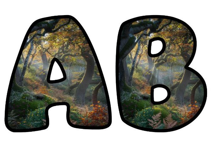 Woodland Forest Path Lettering Set for Classroom Display | Upper & Lowercase, 0-9 and Signs