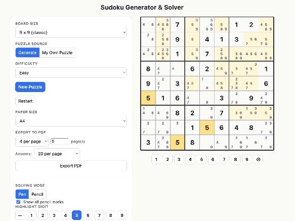 Sudoku: Generator, Solver & Worksheets