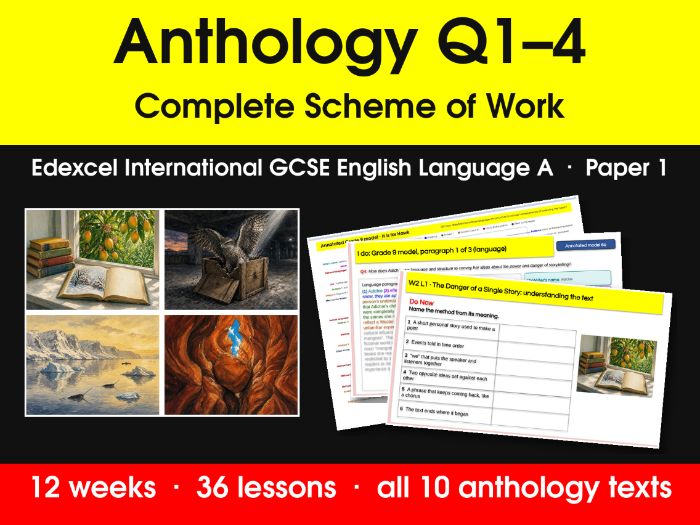Anthology Q1–4 Full SOW 4EA1 – Edexcel IGCSE English Language A (36 lessons + Grade 9 models)