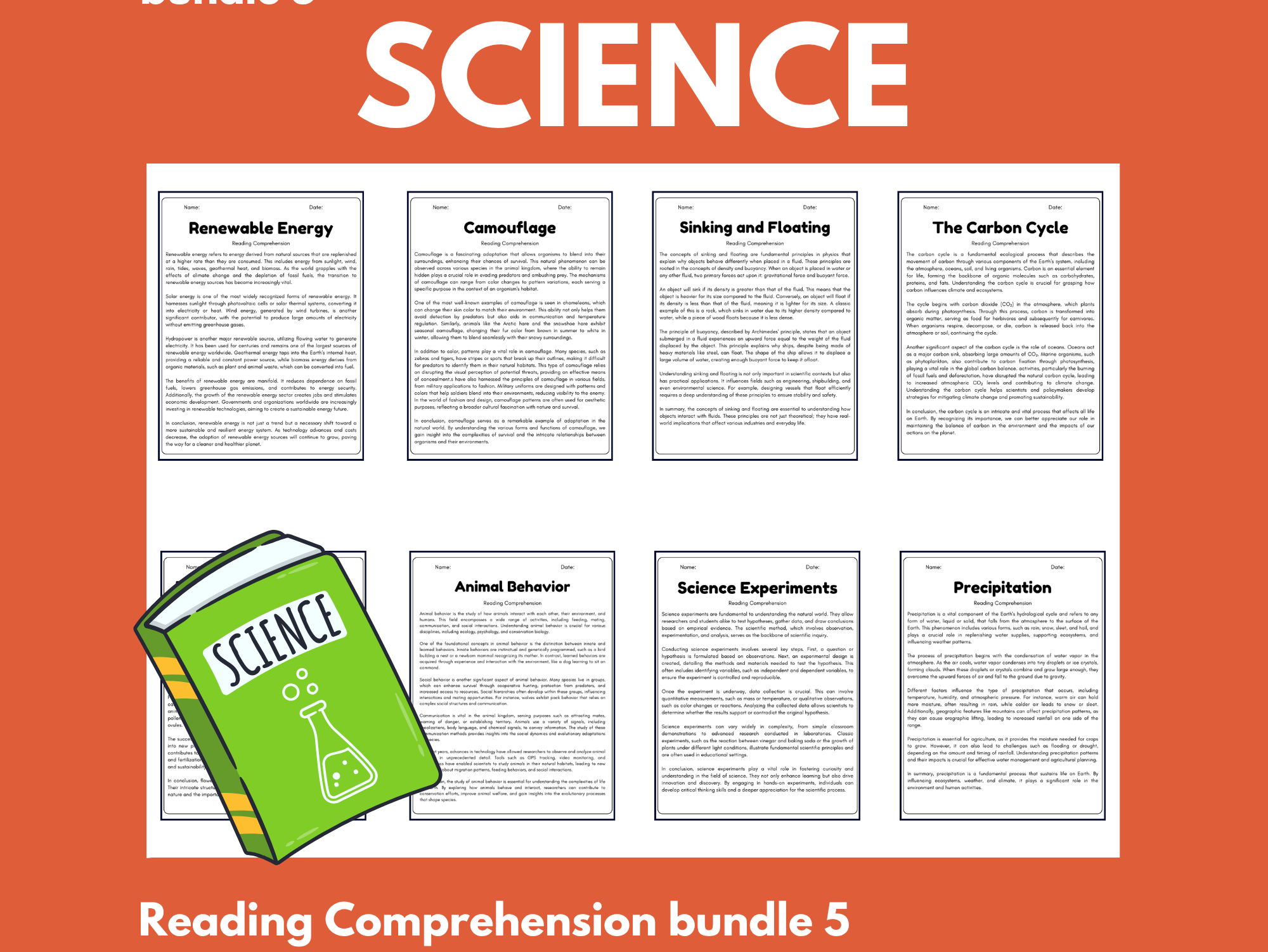Science : Reading Comprehension Passages & Questions Worksheets Bundle5 ...