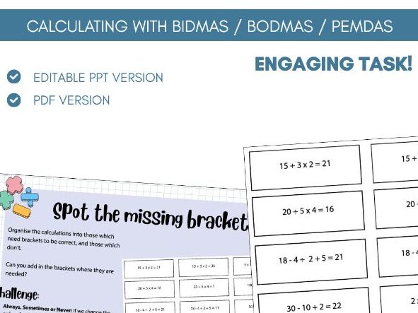 Missing Brackets | Card Task Activity | BIDMAS | BODMAS | PEMDAS
