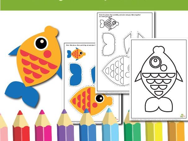 Fish Simple Shapes Art & Craft Printable Pack | Build a Fish – Cut, Color, and Glue Activity for Kid