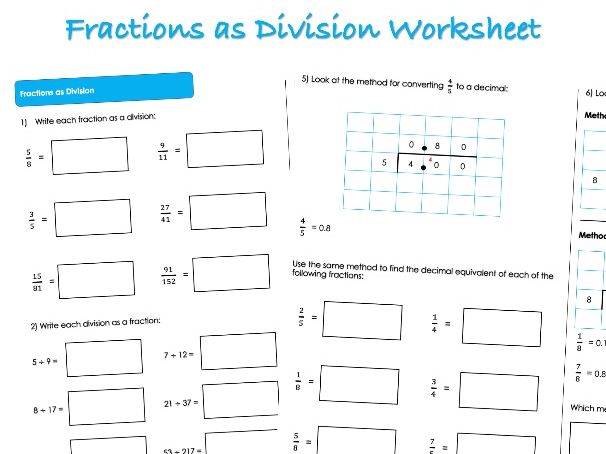 FDP Worksheet - Fractions as Division