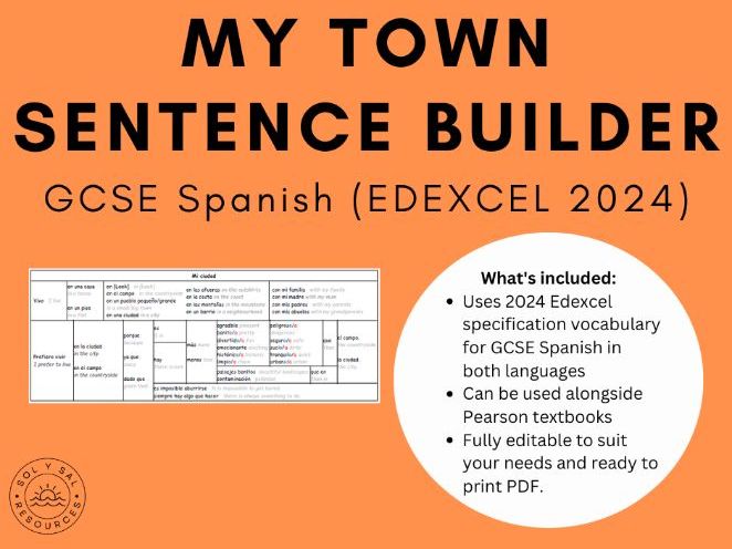 GCSE Spanish (Edexcel 2024) My Town Sentence Builder