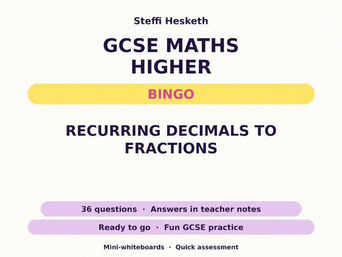 Recurring Decimals to Fractions GCSE Maths Higher Bingo