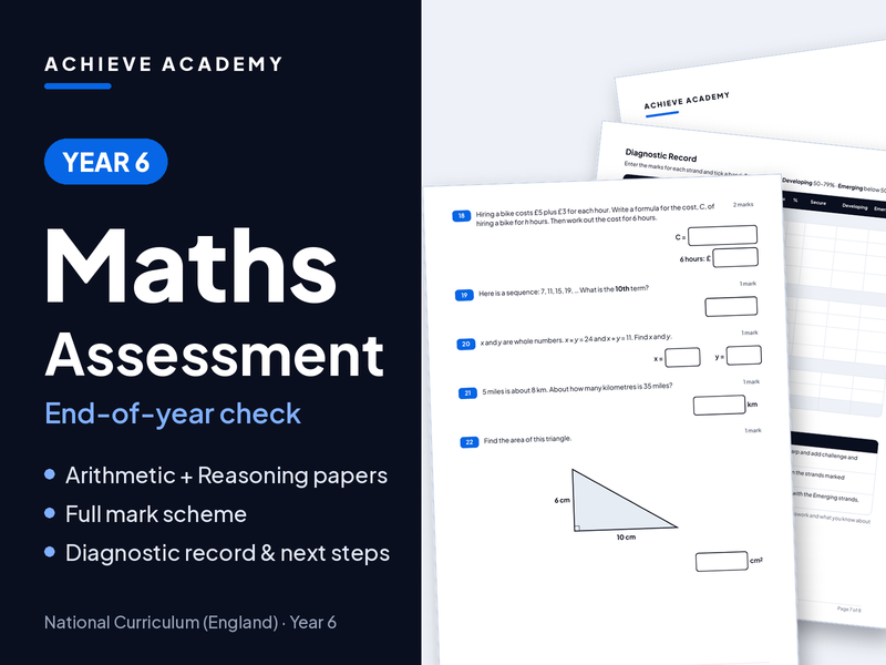 Year 6 Maths Assessment – End-of-Year Test with Mark Scheme
