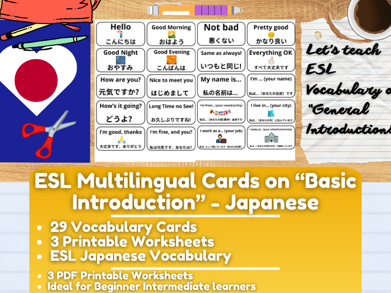 ESL Multilingual Vocabulary Flashcards on "General Introductions" - Japanese
