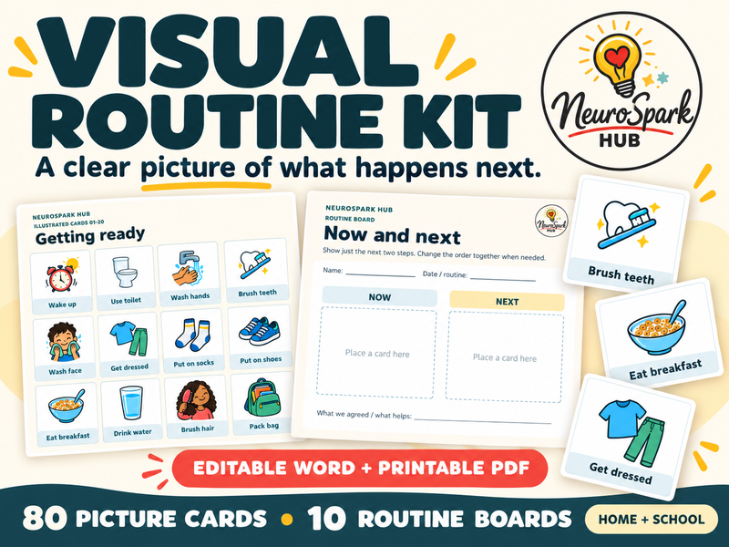 Visual Routine Kit | 80 Picture Cards and 10 Editable Routine Boards | Home and School