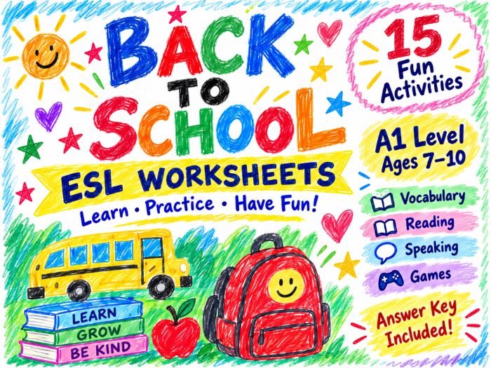 Back to School ESL Worksheets | A1 Level | Ages 7–10