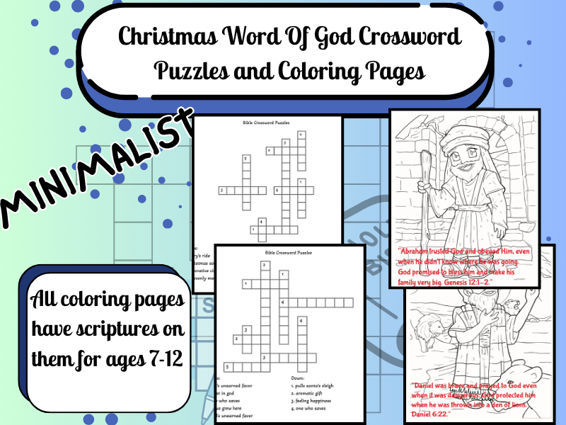 Christmas Word Of God Crossword Puzzles And Coloring Pages For Teens and Adults-126 pages