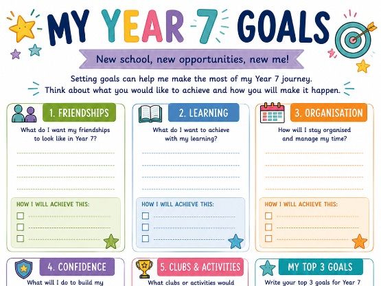Year 6 to Year 7 Transition | My Year 7 Goals Worksheet | Secondary School Transition | PSHE