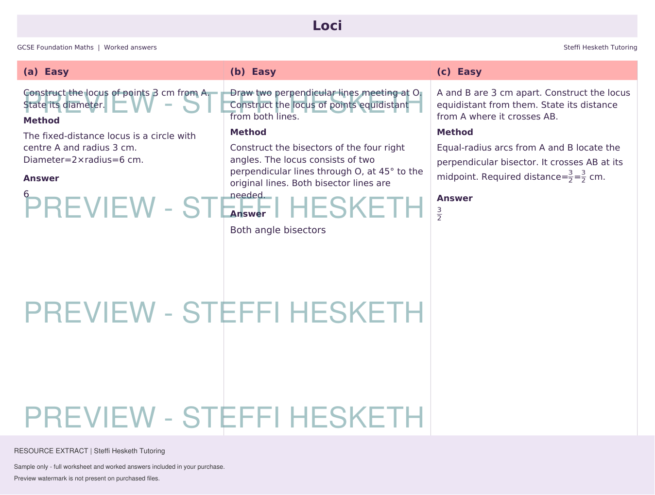 Support Circle S Worksheet.pdf GCSE Foundation Loci | Topic Overview Differentiated Worksheet ...