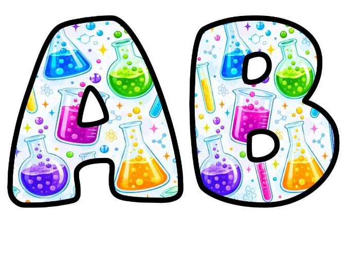 Pastel Beakers and Flasks Bubble Letters | Science Topic Bulletin Board Letters