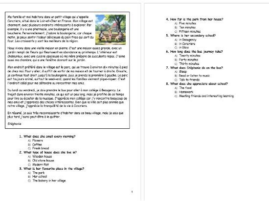 French - GCSE - National-5 -  Where I live - Reading - Listening-Practice