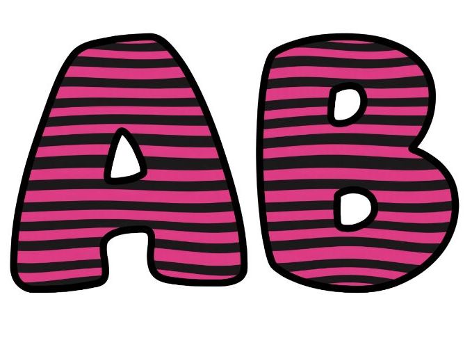 Wavy Pink and Black Stripes Alphabet Letters | Classroom Bulletin Board Display, A-Z 0-9 and Signs