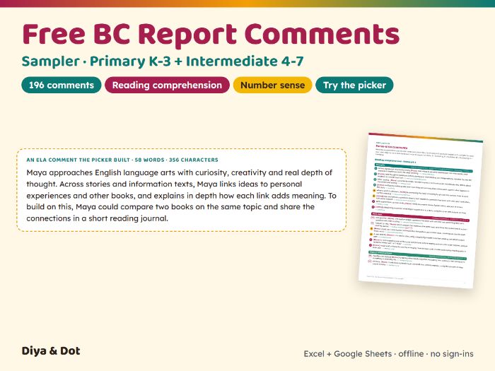 Free BC Report Comments Sampler