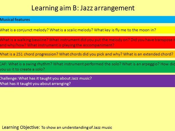 BTEC TECH Award Music Comp1 Learning Aim B - Jazz, Recording, Reggae, Composition, 60's performance