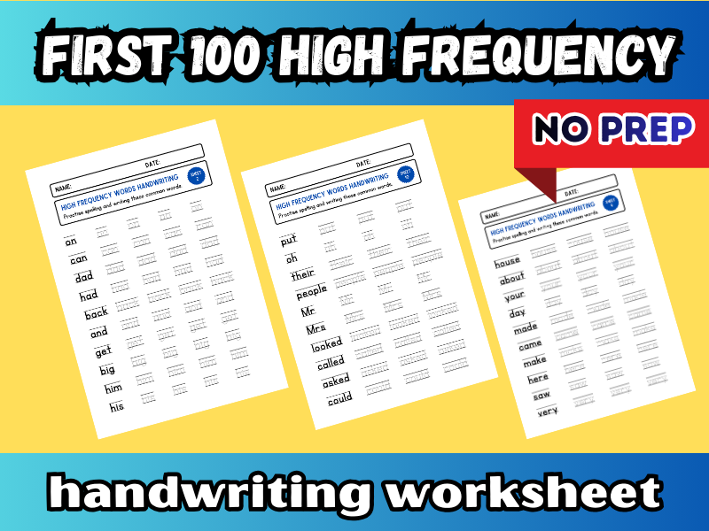 First 100 High-Frequency Words Handwriting Worksheets | No-Prep Literacy