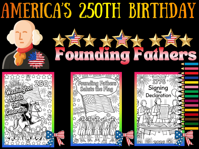 America 250 Founding Fathers Coloring Pages for Kids - 4th of July NO PREP Pack