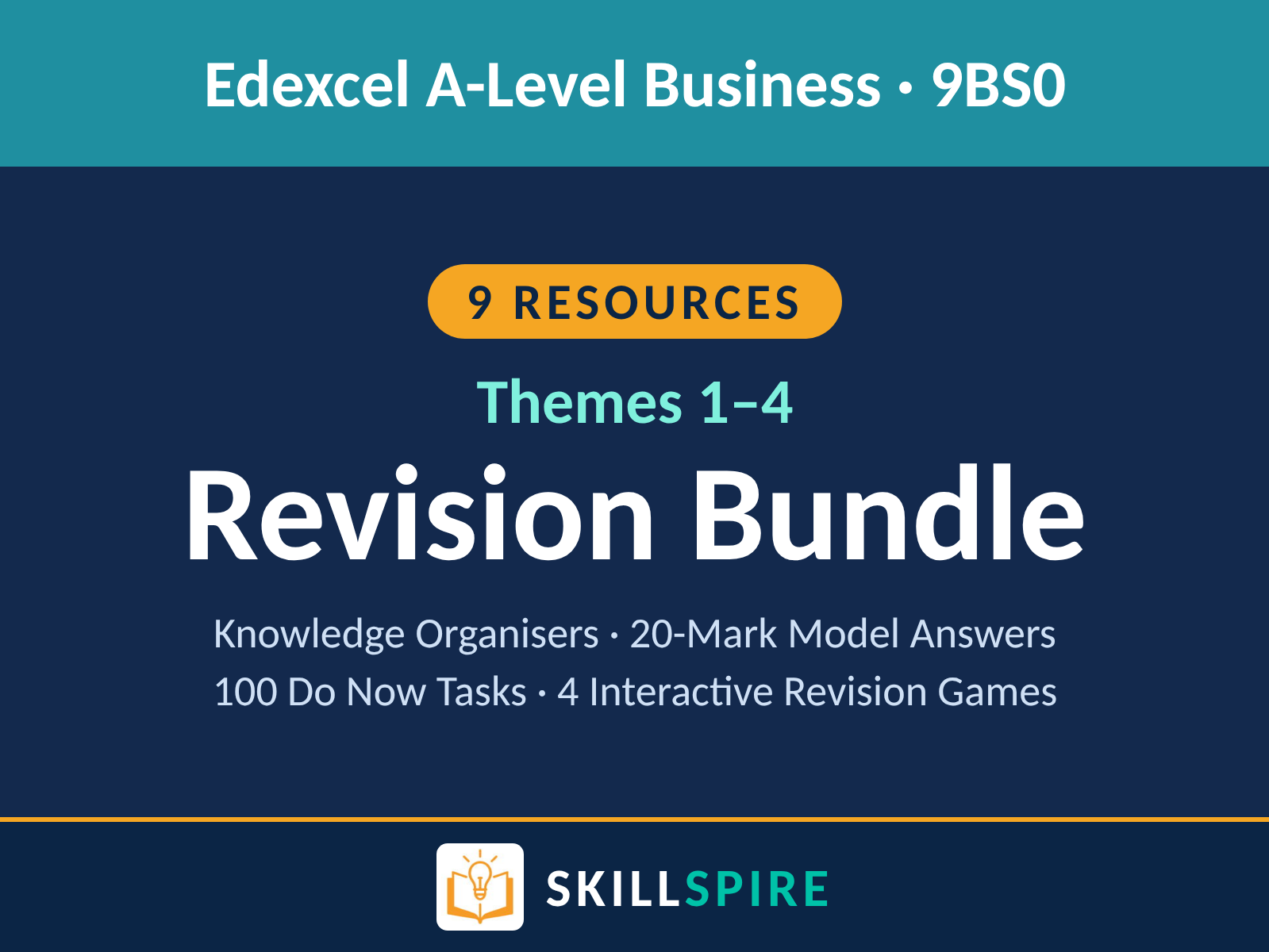 Edexcel A-Level Business Revision Bundle | 9BS0 Themes 1–4 | Knowledge Organisers, 20-Mark Model Answers, 100 Do Now Tasks + Revision Games