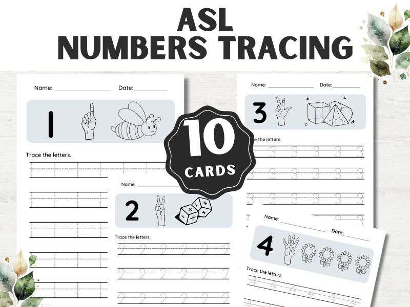 ASL Numbers Tracing Worksheets