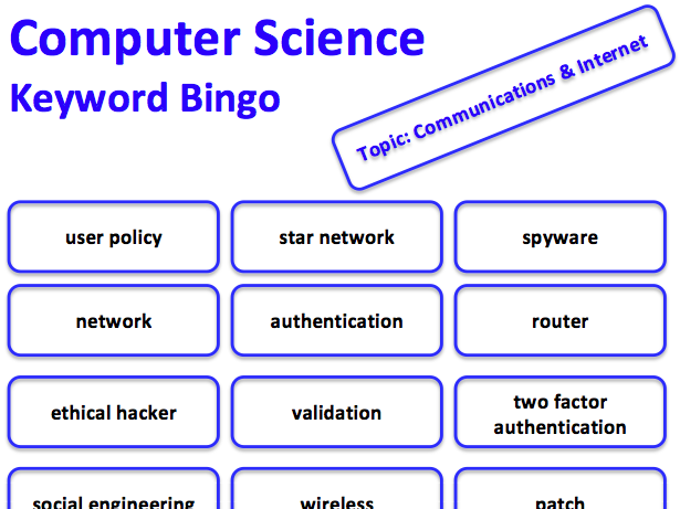 Computer Science keyword bingo game (Communication & the Internet)