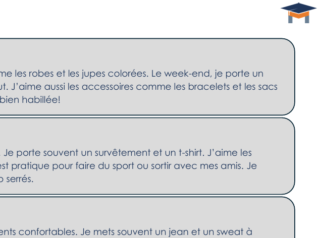 French - Clothes reading peer homework