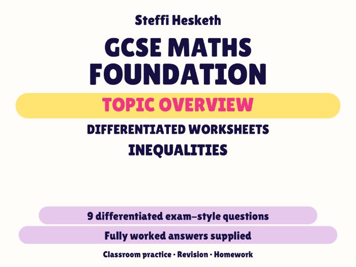 GCSE Foundation Inequalities | Topic Overview Differentiated Worksheet