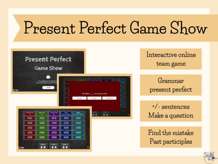 Present Perfect Game Show (EFL/ESL) - Genially online team game