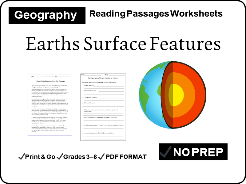Earths Surface Features Reading Comprehension Worksheet