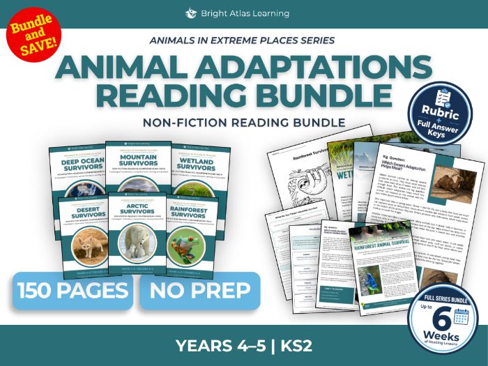 Animal Adaptations Reading Comprehension Bundle | KS2 Years 4–5