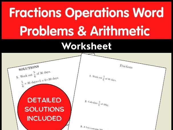 Fractions Operations Word Problems & Arithmetic Worksheet