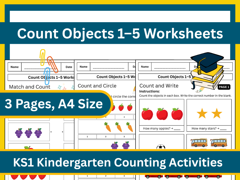 Count Objects 1–5 Worksheets | KS1 Kindergarten Counting Activities