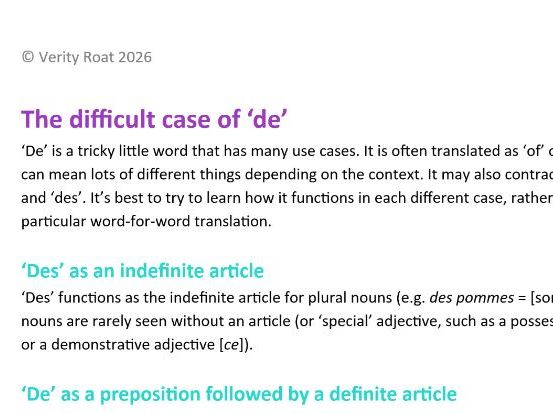 French grammar - Using 'de'