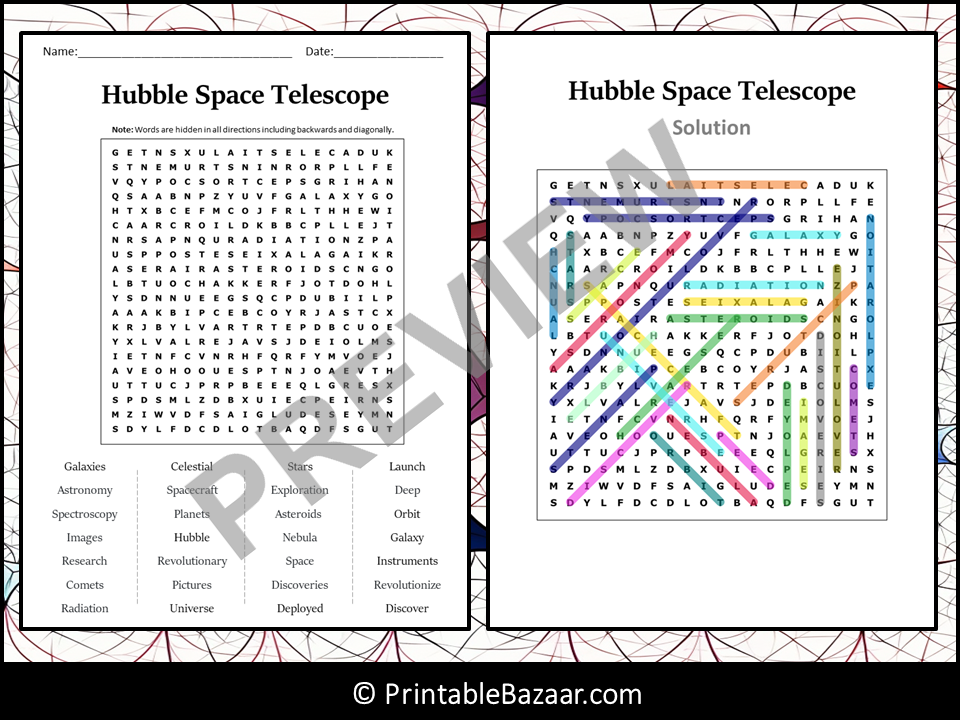 Hubble Space Telescope Word Search Puzzle Worksheet Activity Teaching Resources