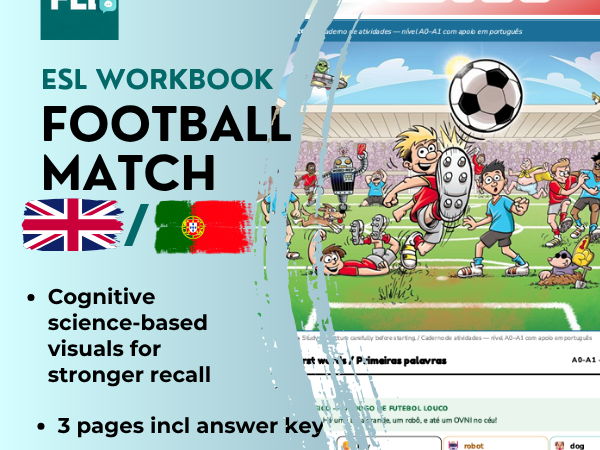 Football  ESL Picture Description Workbook | A0-A1 English + Portuguese