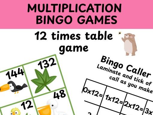 12 times table multiplication bingo game