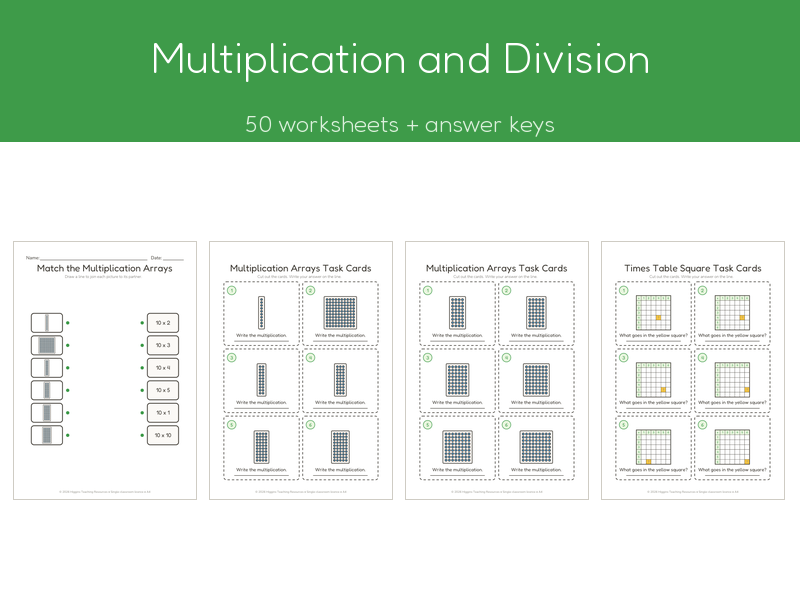 Multiplication and Division | 50 No-Prep Worksheets + Answer Keys | Ages 7-11