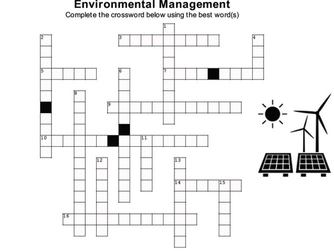 ENVIRONMENTAL MANAGEMENT Crossword Puzzle W Answer Key version 2 