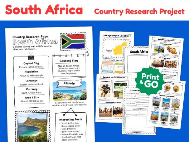 South Africa Country Study Worksheets | Geography & Culture