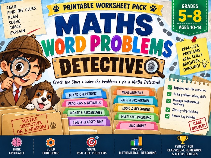 Math Word Problems Detective Mixed Word Problems on different topics for children aged between 10-14