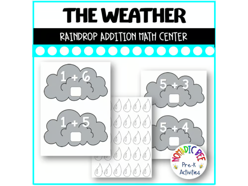 Weather Theme Raindrop Addition Math Center