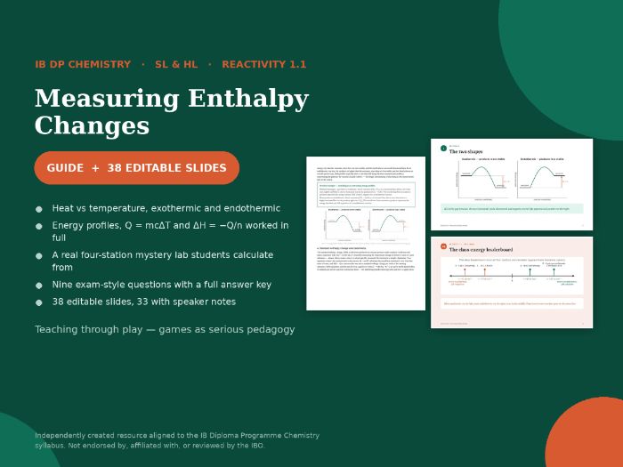 IB DP Chemistry Reactivity 1.1 Measuring Enthalpy Changes | Full Guide + 38 Slides | Games